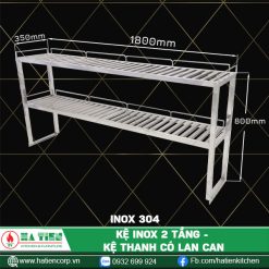 kệ inox 2 tầng dài 1800, 304