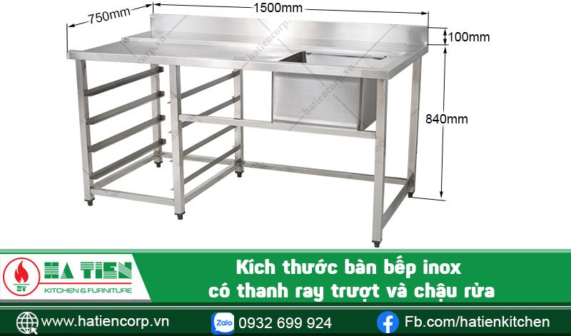Kích thước bàn bếp inox có chậu rửa