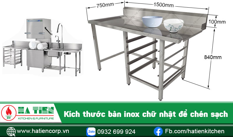Kích thước bàn inox để chén sạch