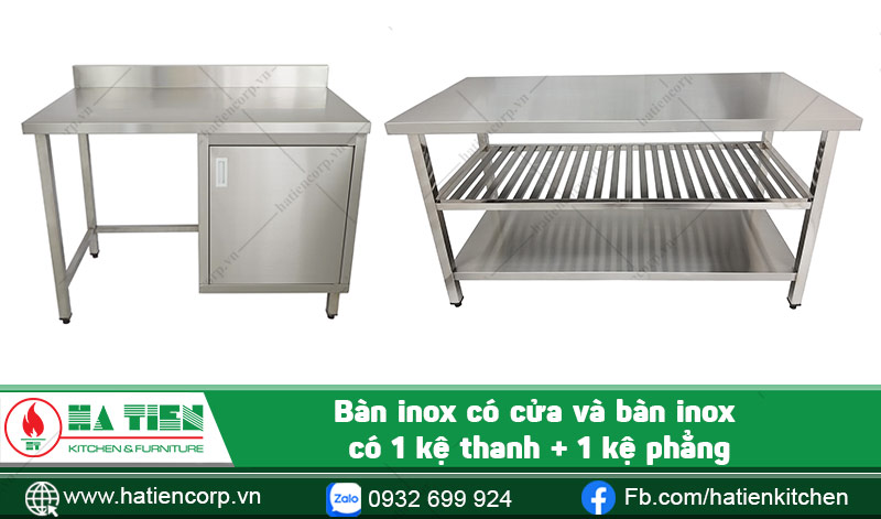 Mẫu bàn inox có tủ và có kệ dưới