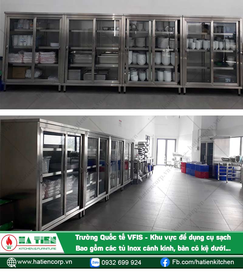 Các tủ inox cánh kính dùng để cất chứa vật dụng