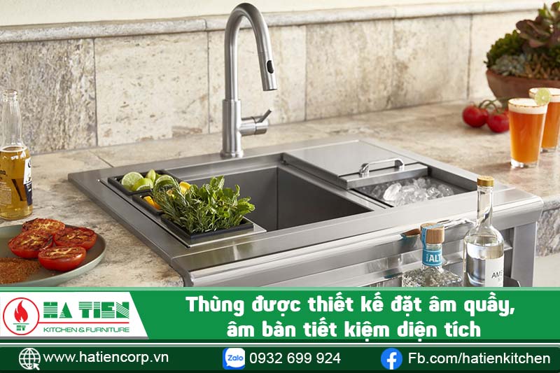 thùng đá được thiết kế lắp đặt âm bàn