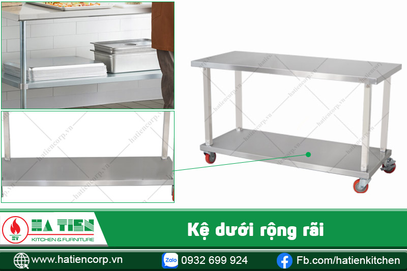 bàn inox có bánh xe và kệ 