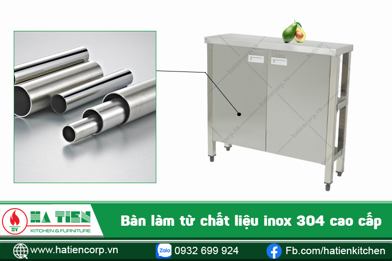 bàn inox đẹp 2 kệ dưới làm từ inox 304