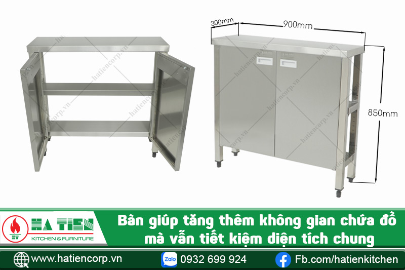 bàn inox đẹp 2 kệ dưới có kích thước nhỏ gọn