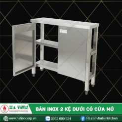 bàn inox đẹp kệ dưới có 2 cửa mở