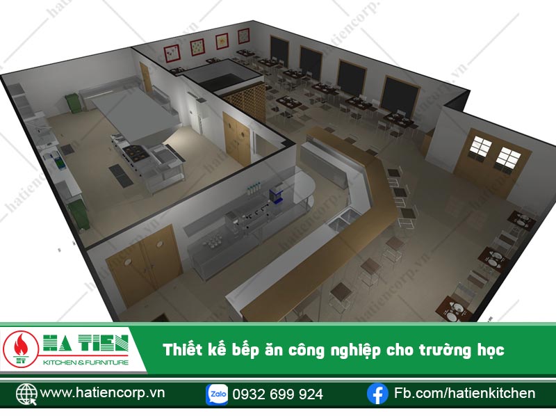 Bếp phục vụ chủ yếu cho các cán bộ nhân viên và suất ăn của các em học sinh