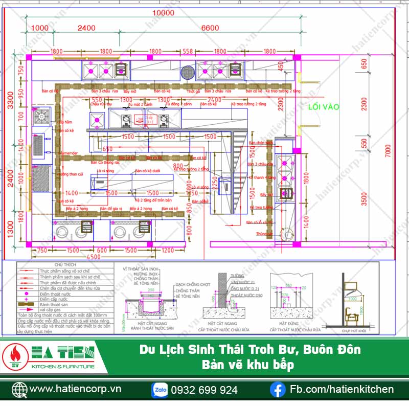 Bản vẽ khu bếp và bố trí thiết bị