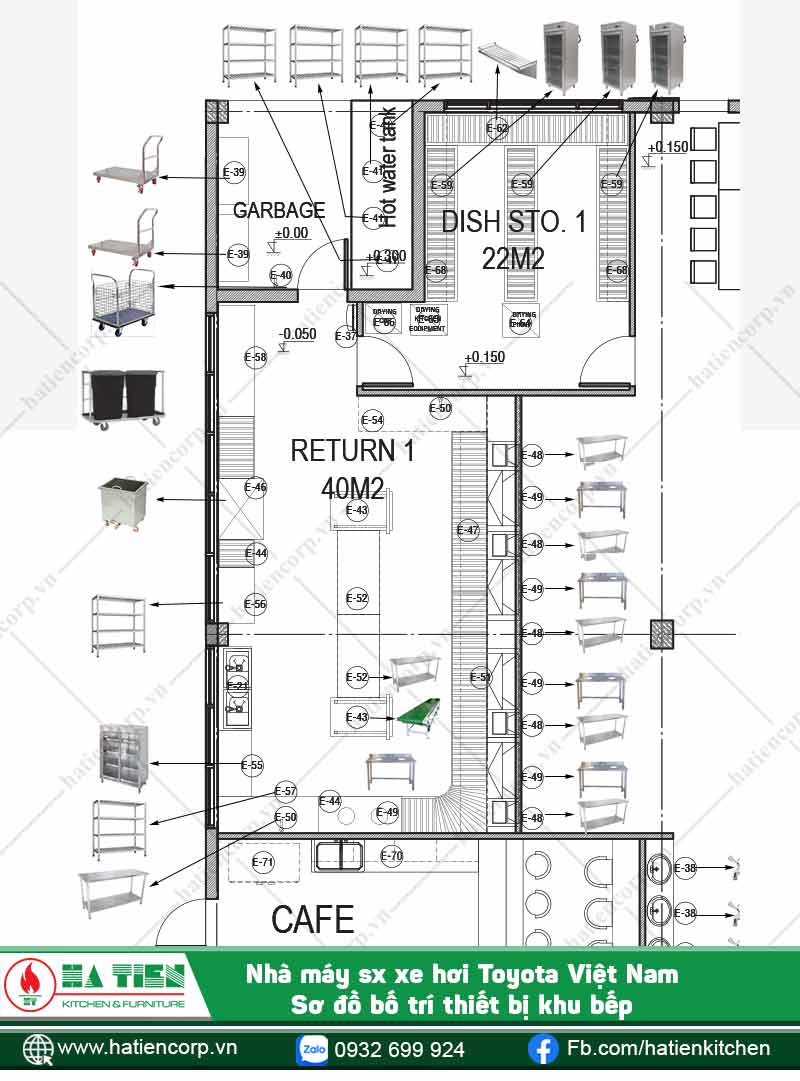 Bản vẽ khu bếp và bố trí thiết bị