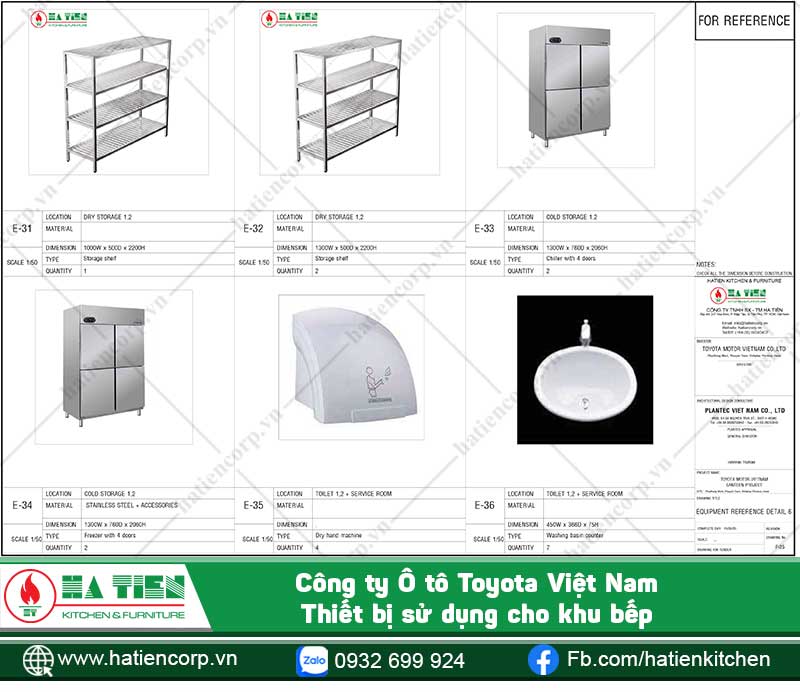 Kệ inox nhiều tầng, tủ đông, tủ mát, máy sấy tay và bồn rửa tay