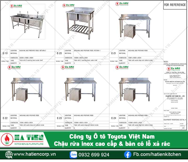 Chậu rửa, bàn có lỗ xả rác dùng cho khu sơ chế hoặc khu rửa chén