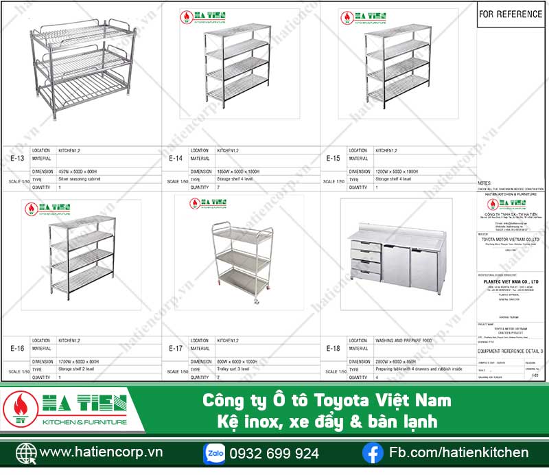 Các loại kệ inox cao cấp, xe đẩy 3 tầng & bàn lạnh công nghiệp