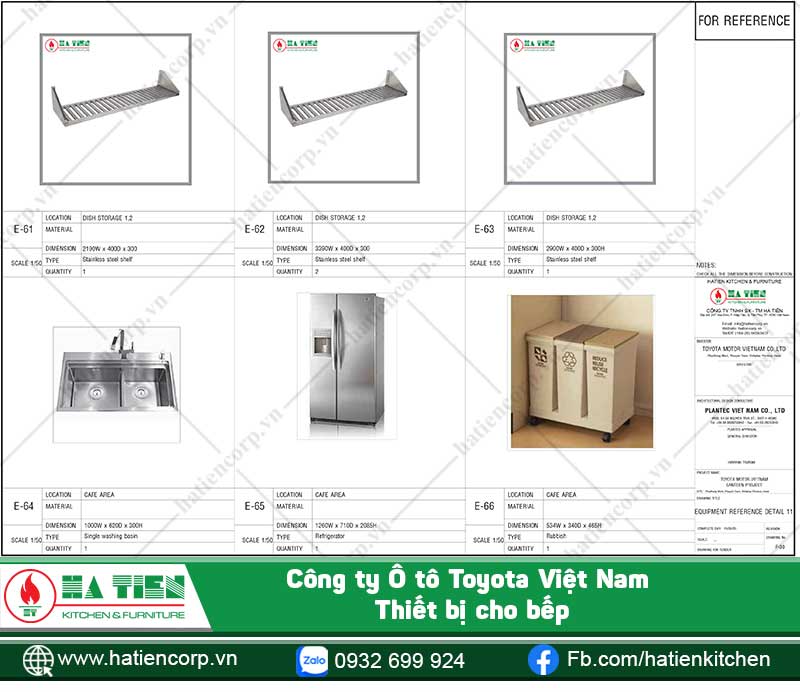 Kệ inox treo tường, chậu rửa, tủ lạnh và thùng rác có phân loại
