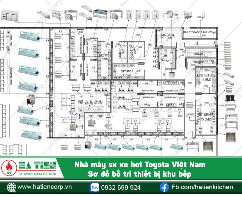 Bản vẽ khu bếp và bố trí thiết bị