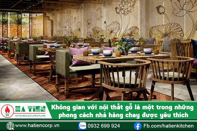 nhà hàng chay phong cách nội thất gỗ
