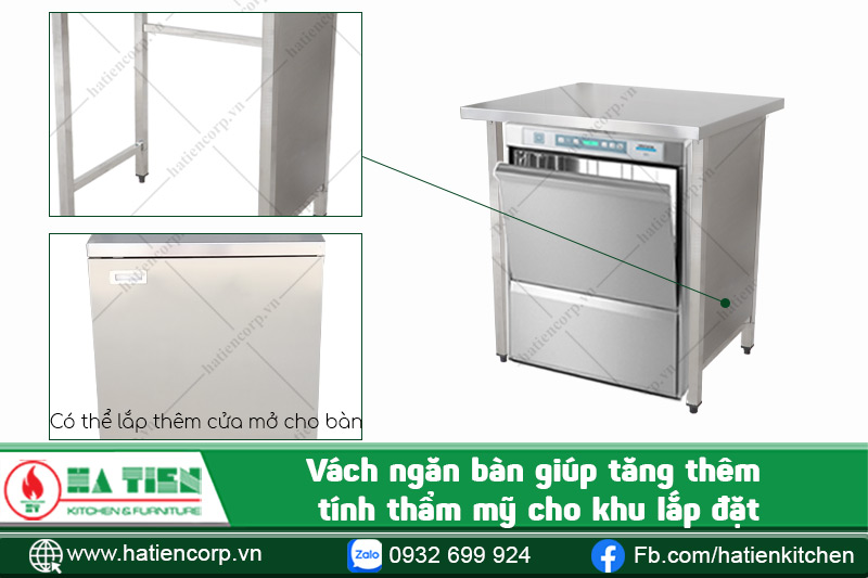 bàn inox 4 chân có vách ngăn