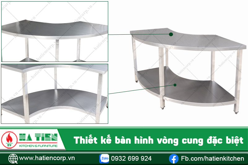 thiết kế bàn inox dạng cong