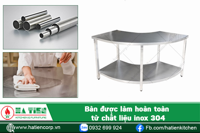 chất liệu bàn inox dạng cong