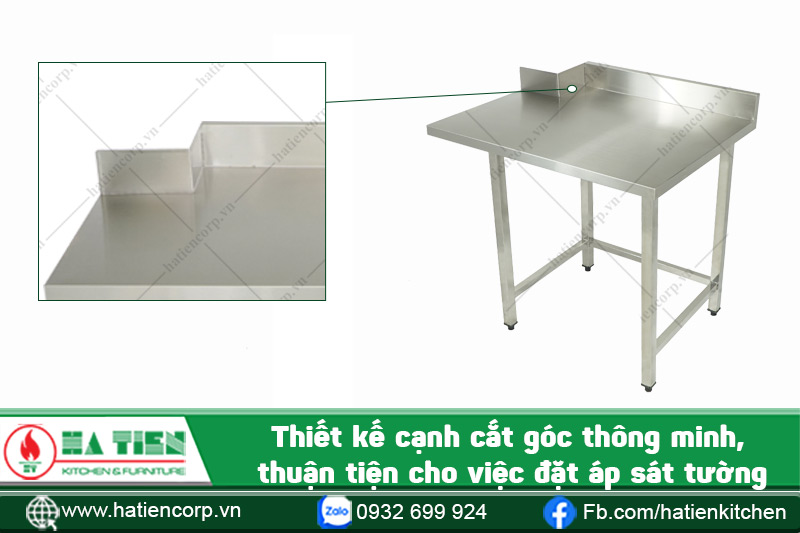 bàn inox sơ chế cắt góc thông minh