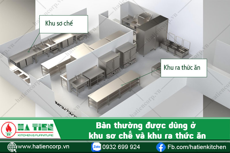 Bàn thường dùng ở các khu trong bếp công nghiệp