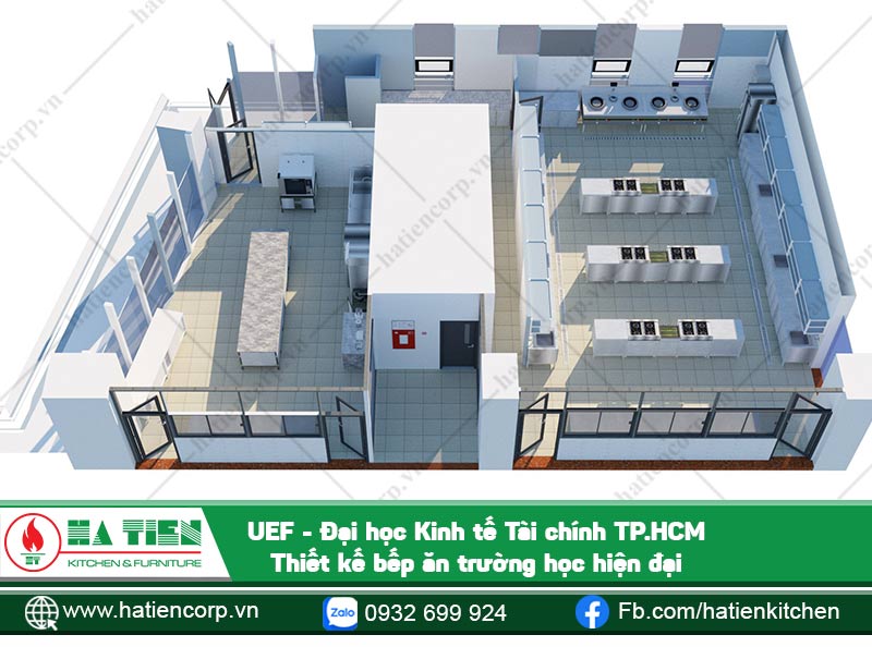 Hà Tiên là đơn vị thiết kế, thi công khu vực bếp và hệ thống hút khói The Trường Đại học UEF