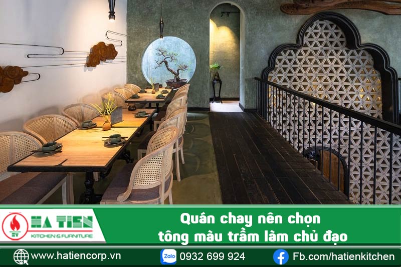 mở quán ăn chay nên dùng tông màu trầm chủ đạo