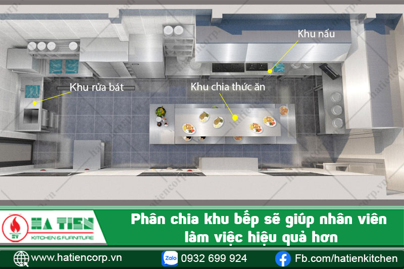 bếp nhà hàng chay nên phân chia các khu vực