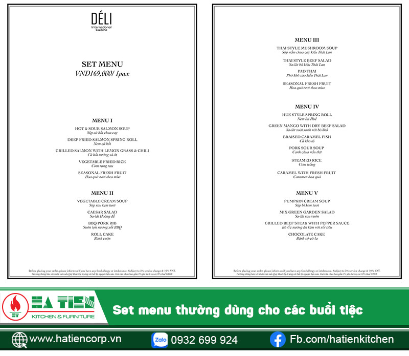 Một set menu tại nhà hàng tiệc cưới
