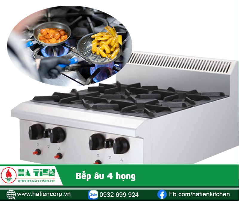 4 họng bếp ấu với ngọn lửa nhỏ