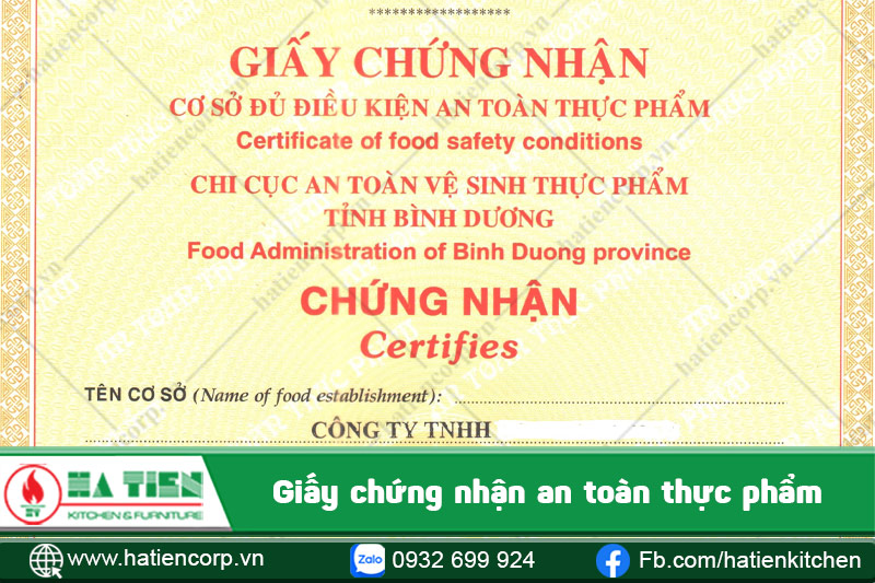 Giấy chứng nhận vệ sinh an toàn thực phẩm