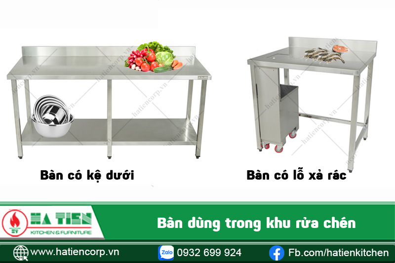 bàn inox trong khu rửa chén