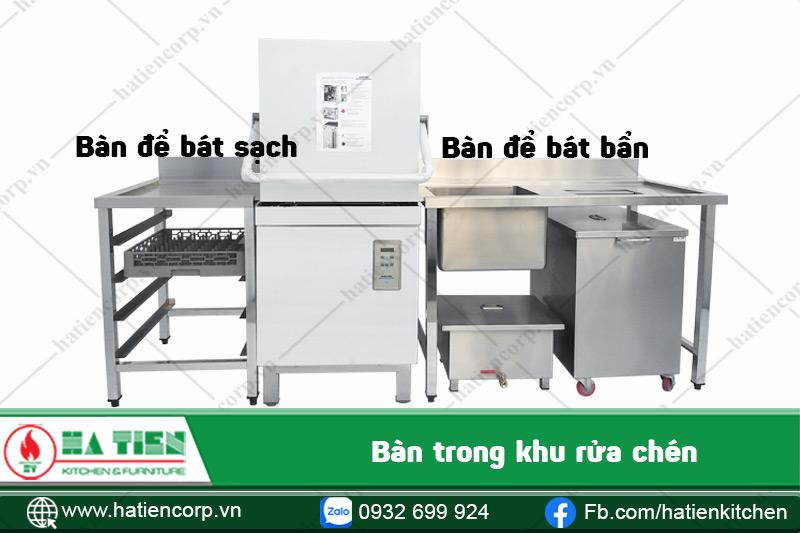 bàn inox trong khu rửa chén