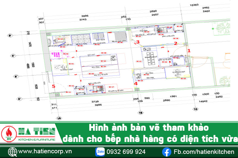 Hình ảnh bản vẽ tham khảo dành cho bếp nhà hàng có diện tích vừa