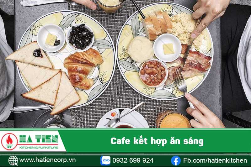 Không khí tấp nập tại một quán cafe kết hợp ăn sáng 