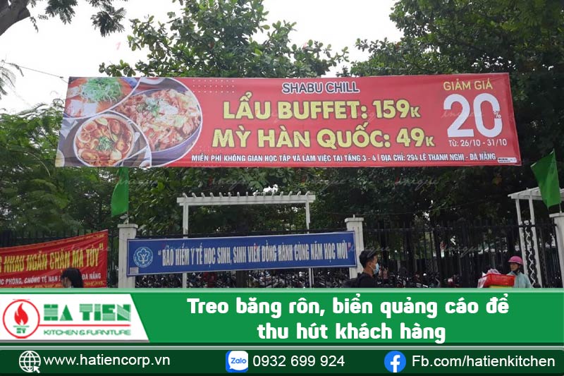 Treo băng rôn, biển quảng cáo để thu hút khách hàng khi kinh doanh nhà hàng
