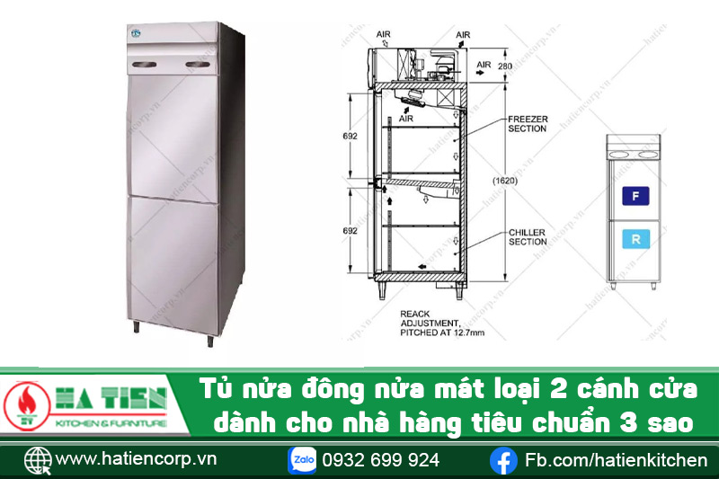 Tủ nửa đông nửa mát loại 2 cánh cửa dành cho nhà hàng tiêu chuẩn 3 sao