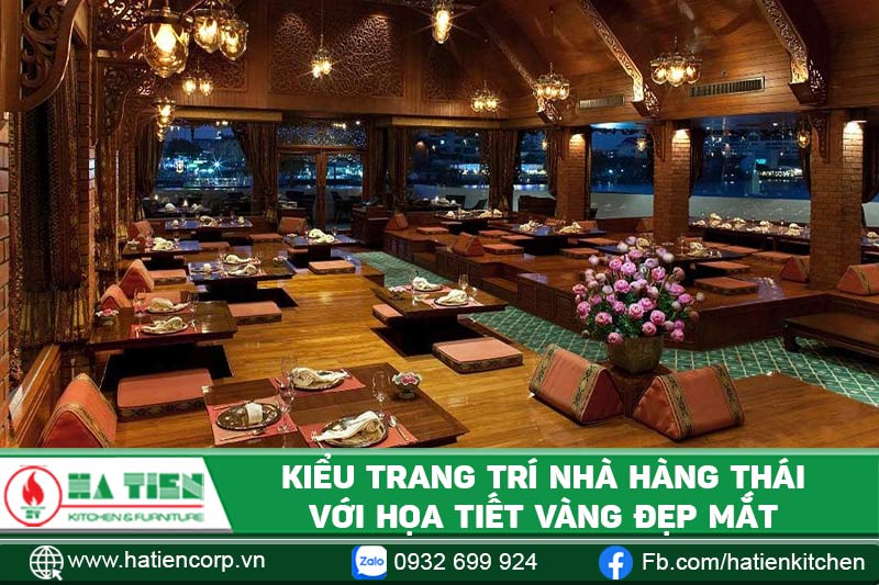 Kiểu trang trí nhà hàng món Thái với họa tiết mạ vàng đẹp mắt