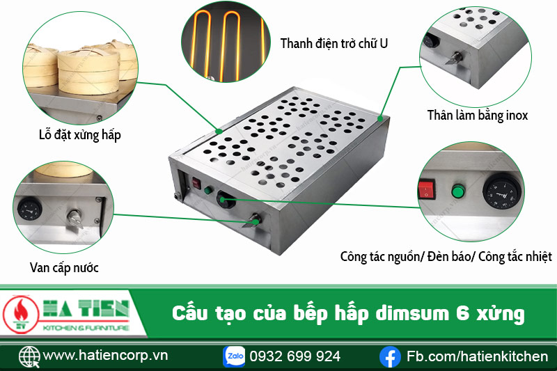 cấu tạo bếp hấp dimsum 6 xửng