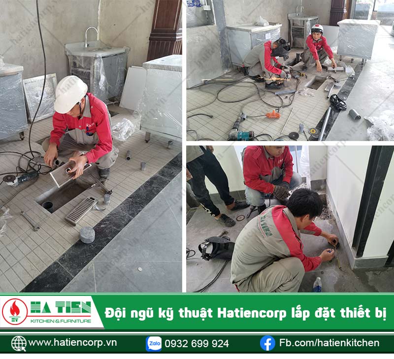 Nhân viên kỹ thuật của Hà Tiên bố trí vỉ thoát sàn, bẫy mỡ