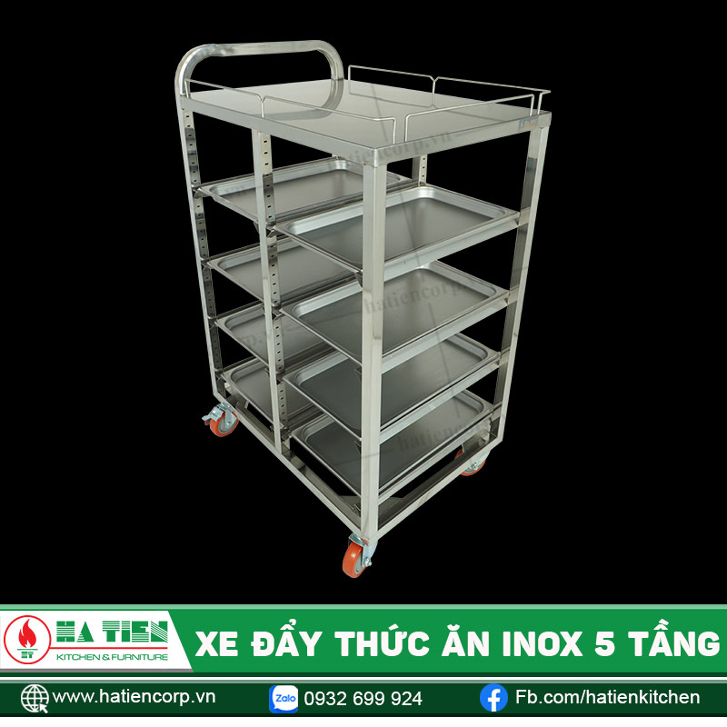Xe đẩy thức ăn inox 5 tầng Hà Tiên - Xe đẩy khay tiện dụng