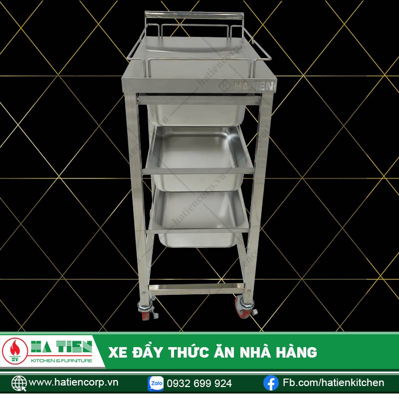 Xe đẩy thức ăn nhà hàng Hà Tiên - Xe inox khay GN vận chuyển thức ăn