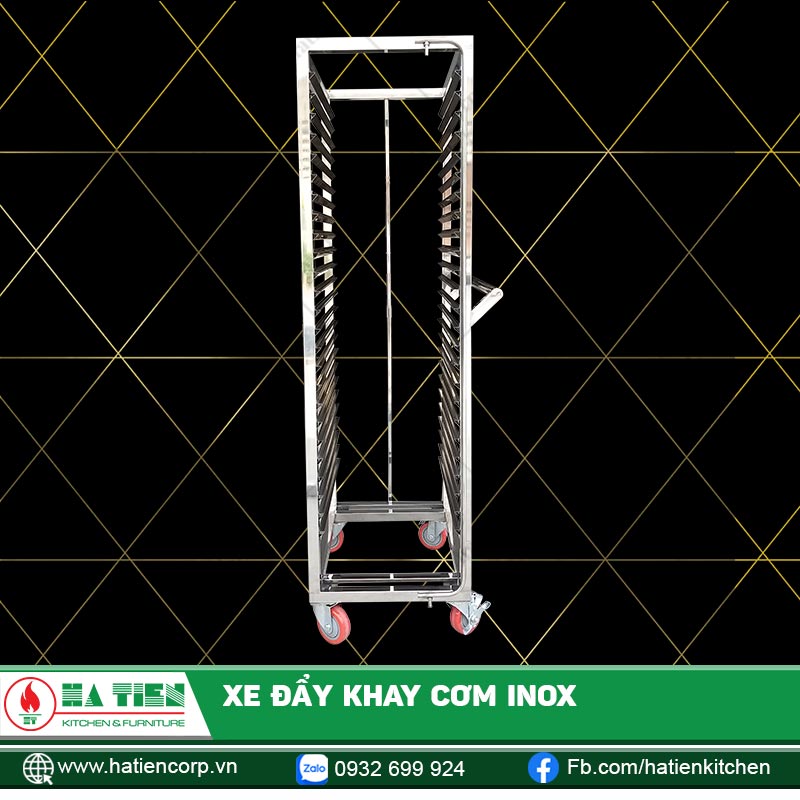 Xe Đẩy Khay Cơm Inox - Xe Đẩy Khay Không Cửa