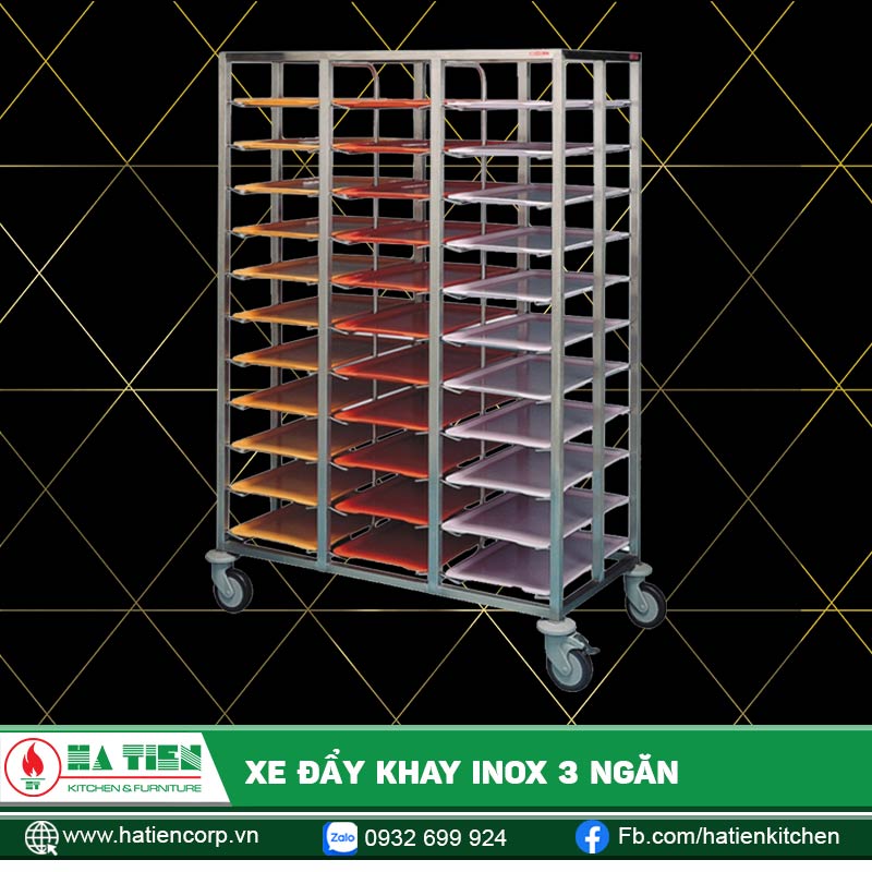 Xe đẩy khay inox 3 ngăn