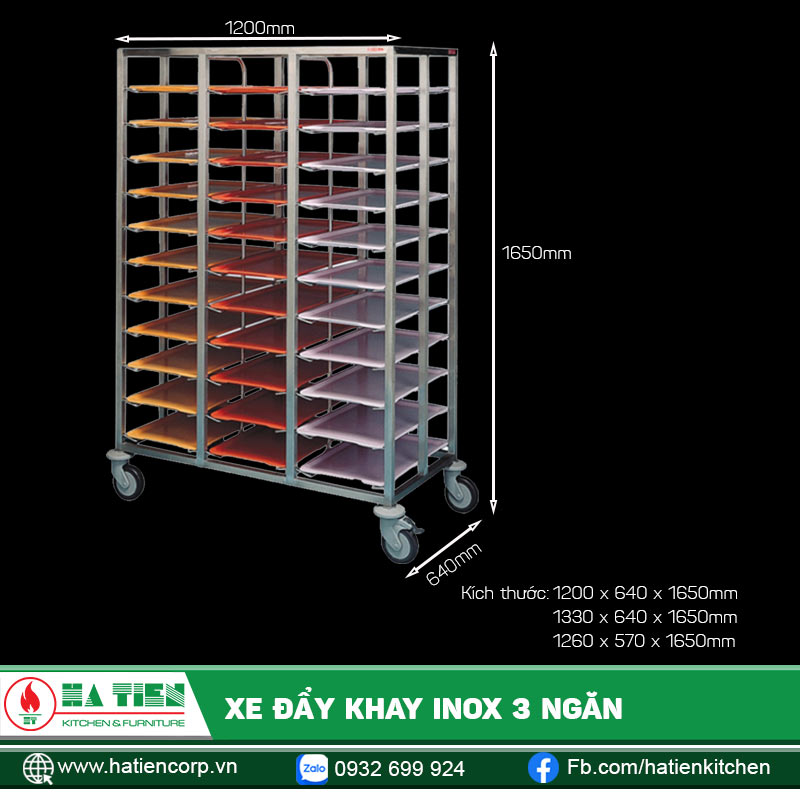 Xe đẩy khay inox 3 ngăn
