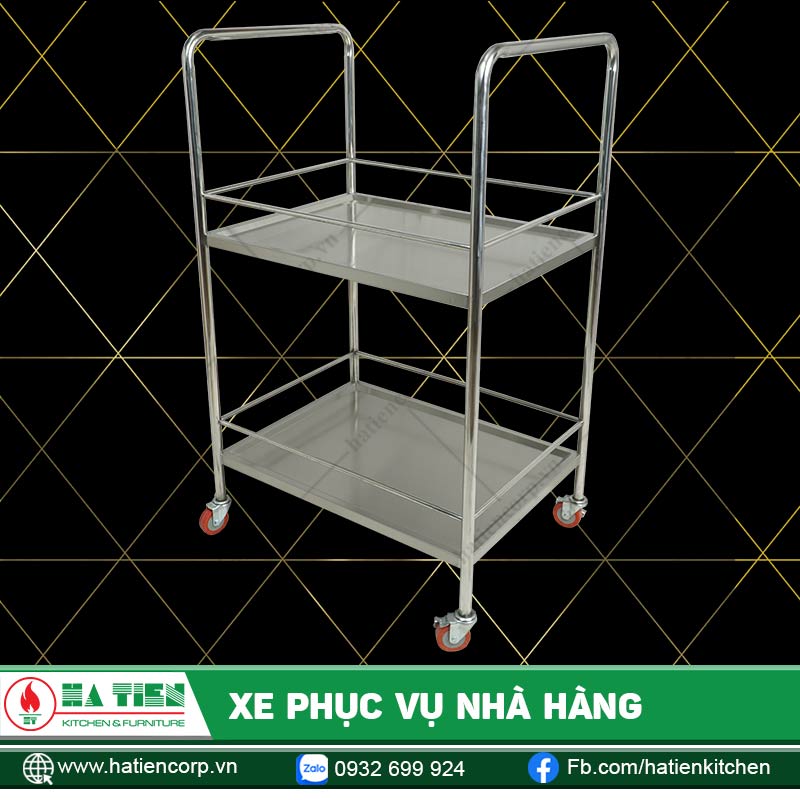 Xe phục vụ nhà hàng - Xe inox 2 tầng phục vụ nhà hàng khách sạn