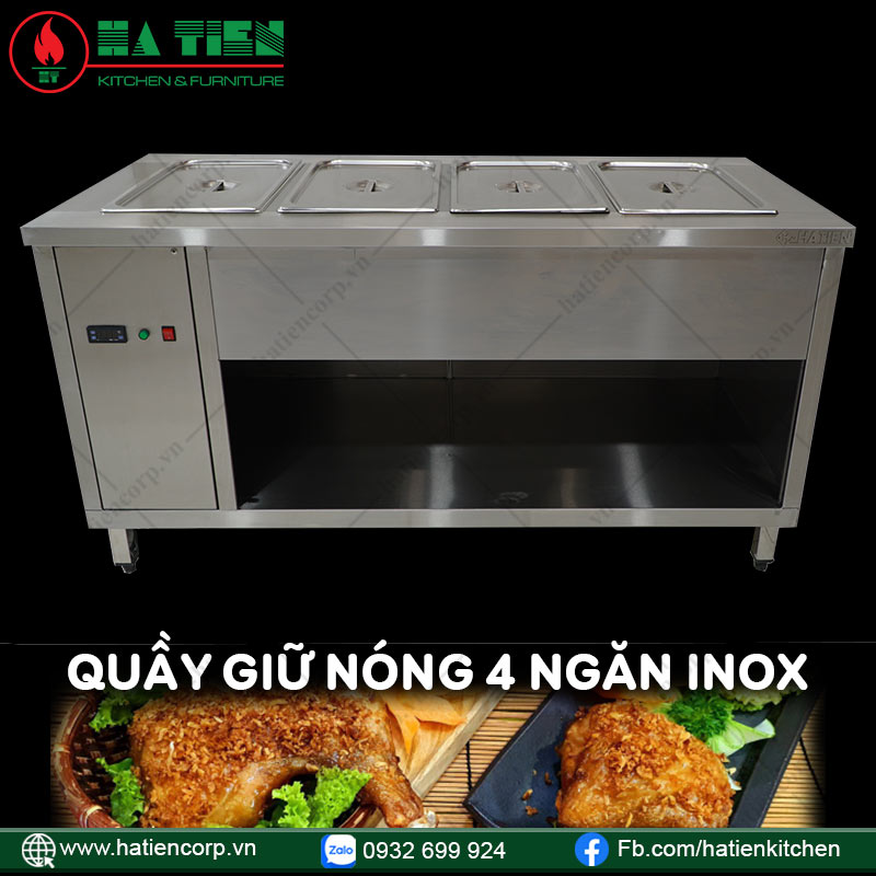 Quầy Giữ Nóng 4 Ngăn Inox - Tủ Giữ Nóng Thức Ăn Hà Tiên