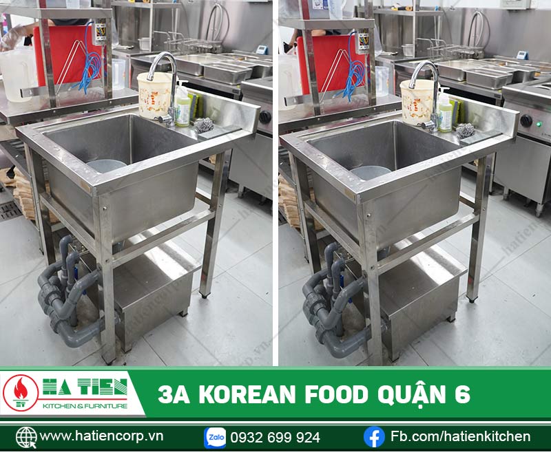 Chậu rửa tay và vật dụng trong quá trình chế biến món ăn