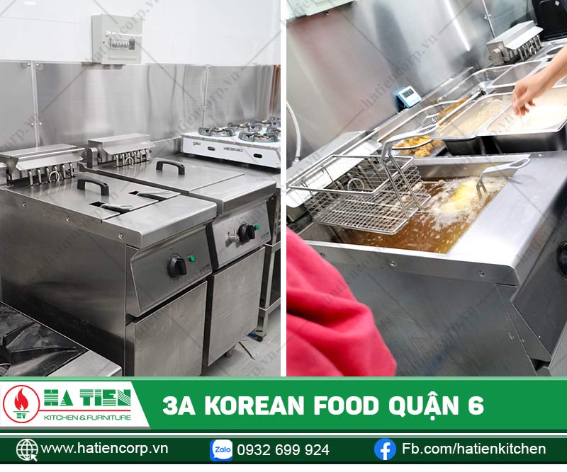 Bếp chiên nhúng ngập dầu, cho gà rán và khoai tây thơm ngon giòn rụm