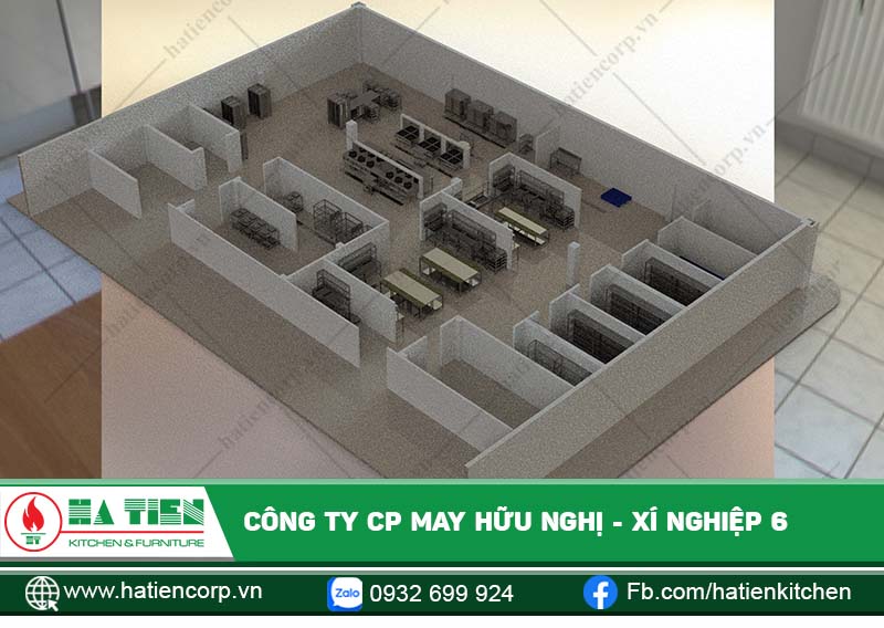 Hình ảnh khu bếp theo bản vẽ 3D, phục vụ đến 5000 suất ăn