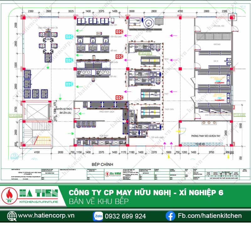 Bản vẽ chi tiết các khu vực của bếp ăn công nghiệp, công ty CP May Hữu Nghị